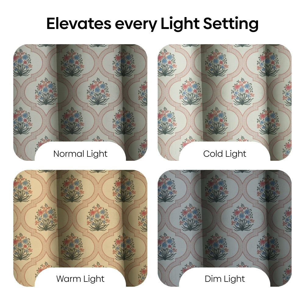 Cotton Printed Pack Of 2 Curtain Terracotta Trellis ,Multicolor