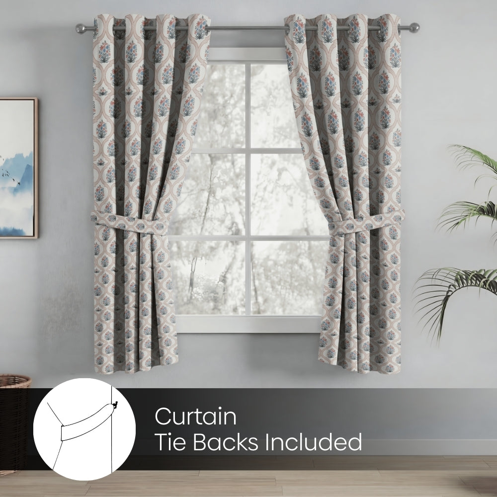 Cotton Printed Pack Of 2 Curtain Terracotta Trellis ,Multicolor