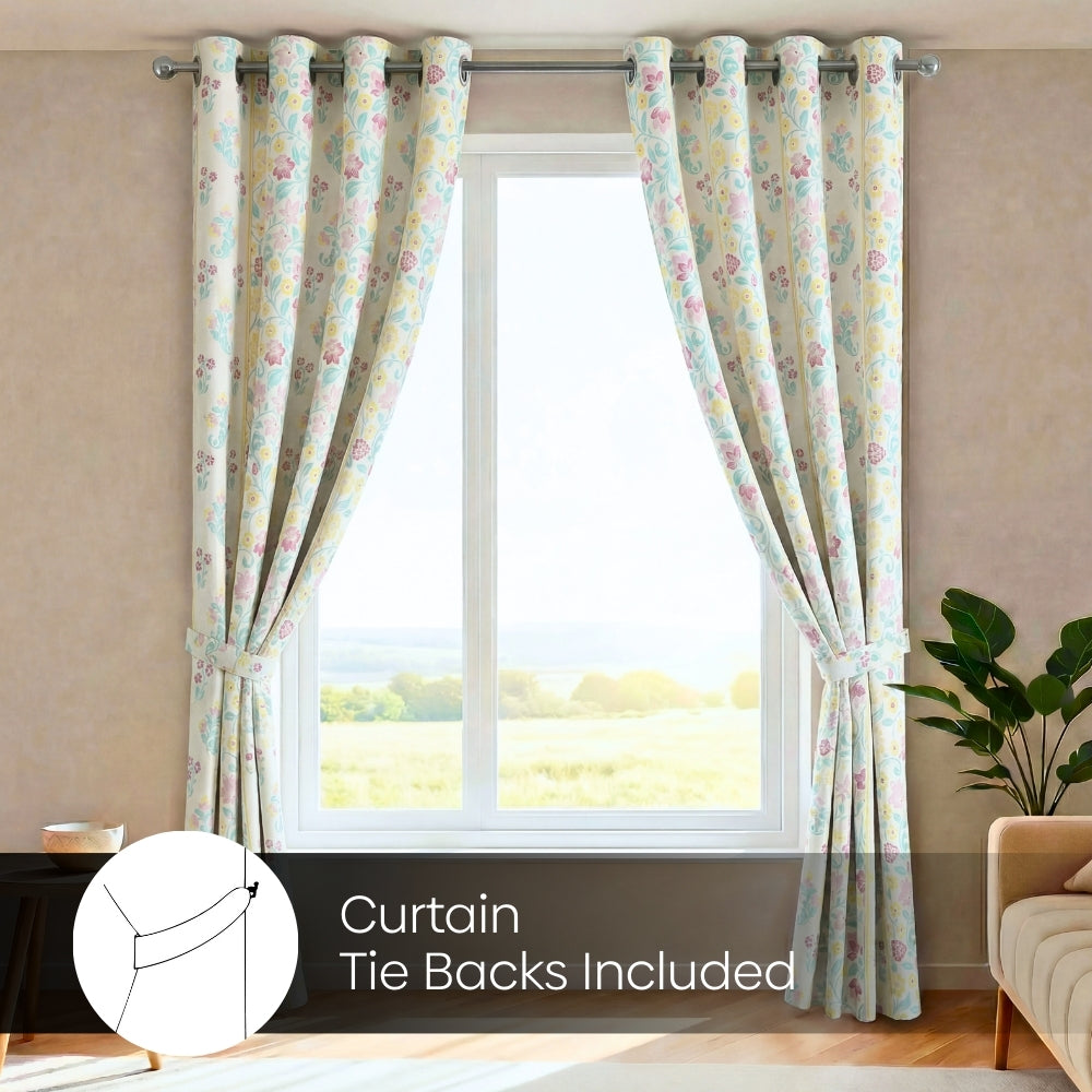 Cotton Printed Pack Of 2 Curtain Pastel Grove, Multicolor