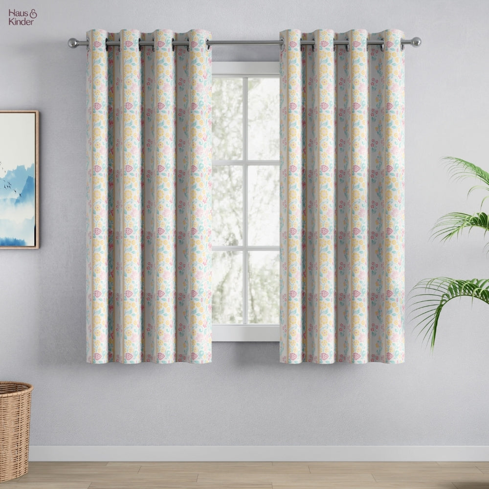 Cotton Printed Pack Of 2 Curtain Pastel Grove, Multicolor