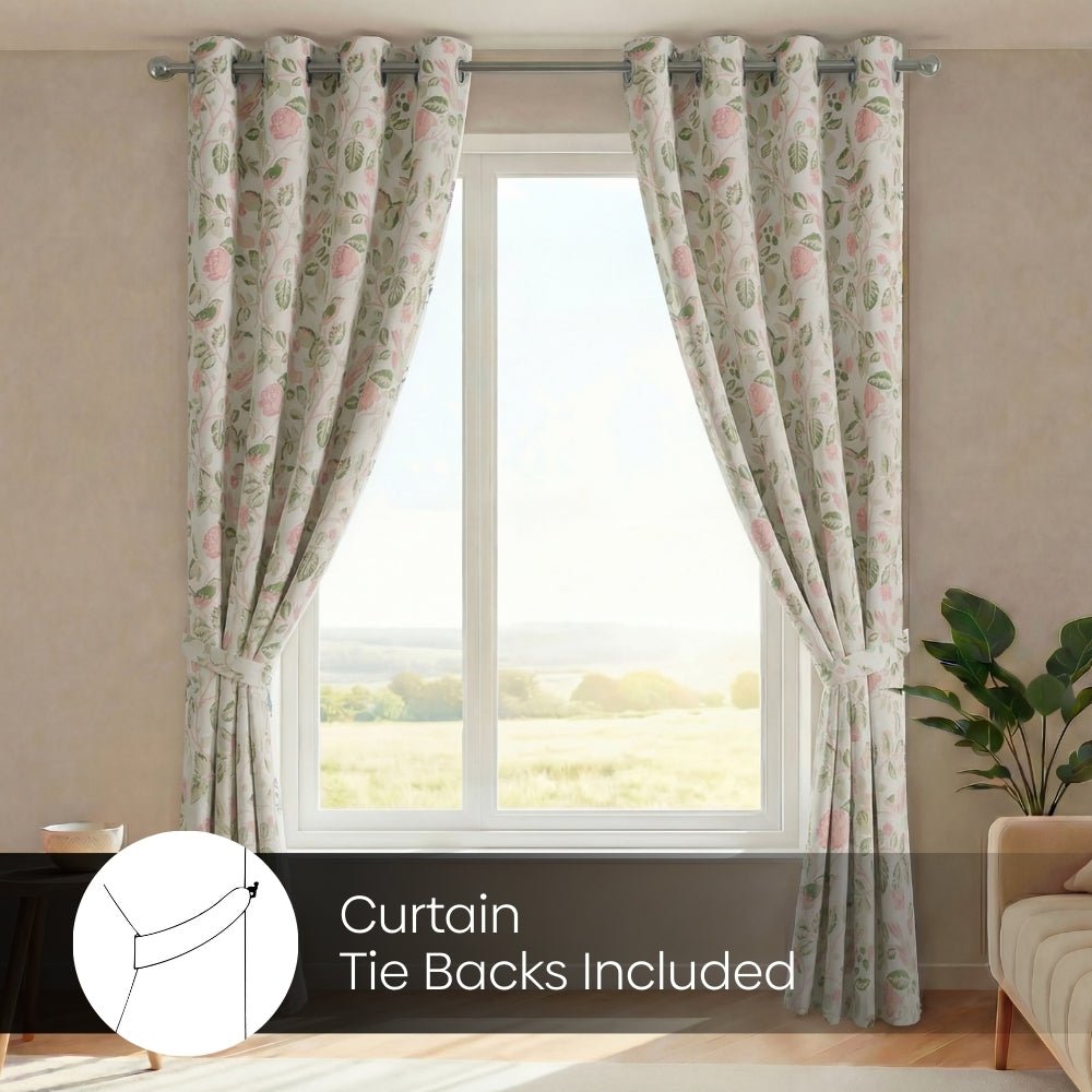 Cotton Printed Pack Of 2 Curtain Curtain Pastel Aviary, Green - Cotton Printed Curtains | haus & kinder