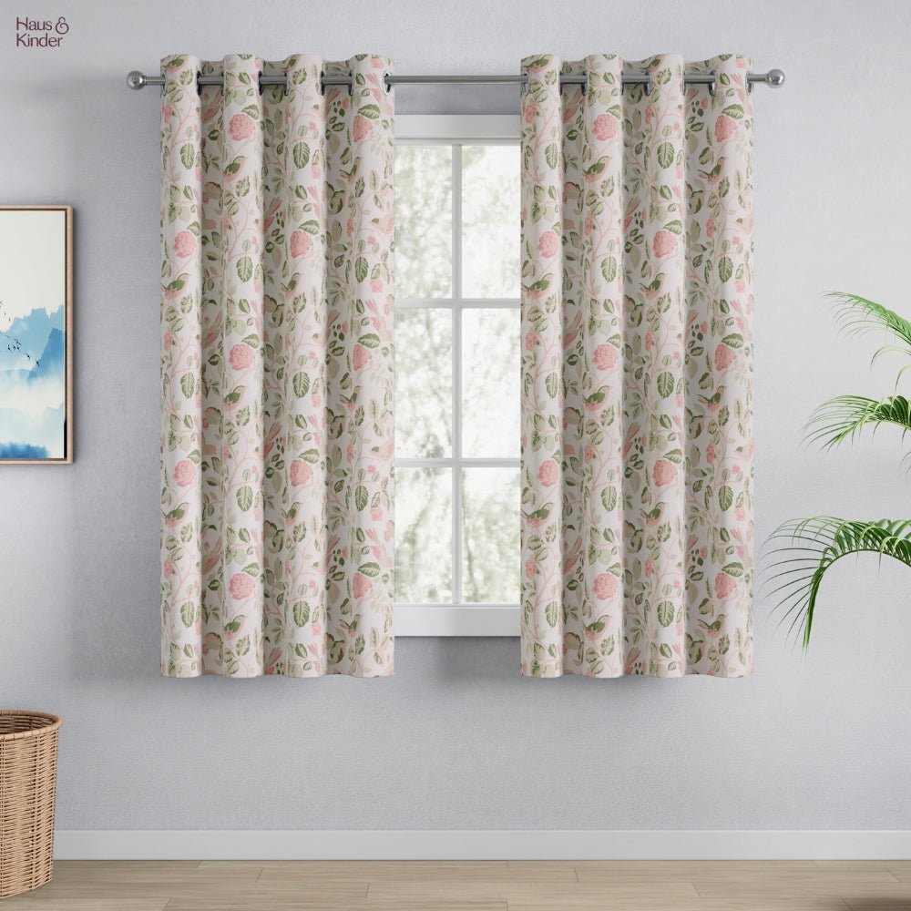 Cotton Printed Pack Of 2 Curtain Curtain Pastel Aviary, Green - Cotton Printed Curtains | haus & kinder