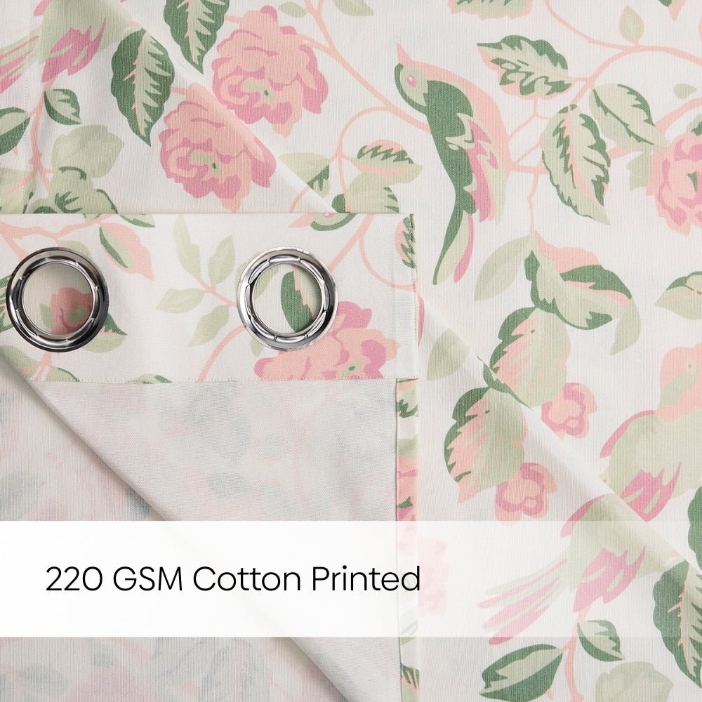 Cotton Printed Pack Of 2 Curtain Curtain Pastel Aviary, Green - Cotton Printed Curtains | haus & kinder
