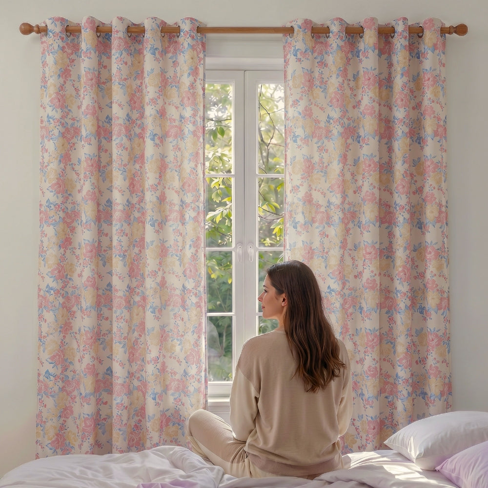 Cotton Printed Pack Of 2 Curtain Cottage Floral, Multicolor