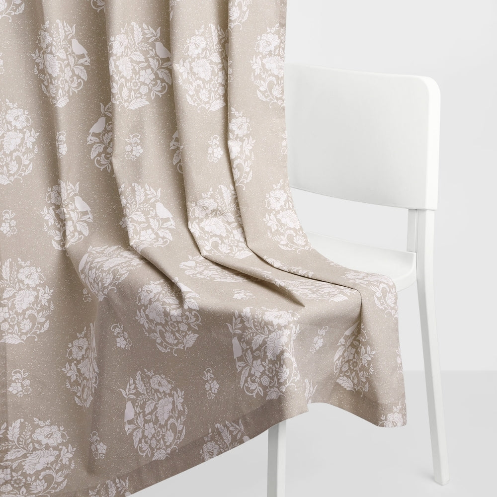 Cotton Printed Pack Of 2 Curtain Whispering Songbird Beige