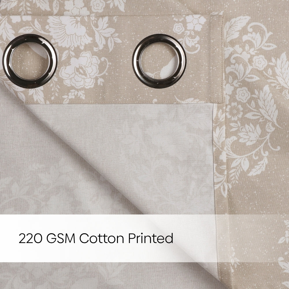Cotton Printed Pack Of 2 Curtain Whispering Songbird Beige