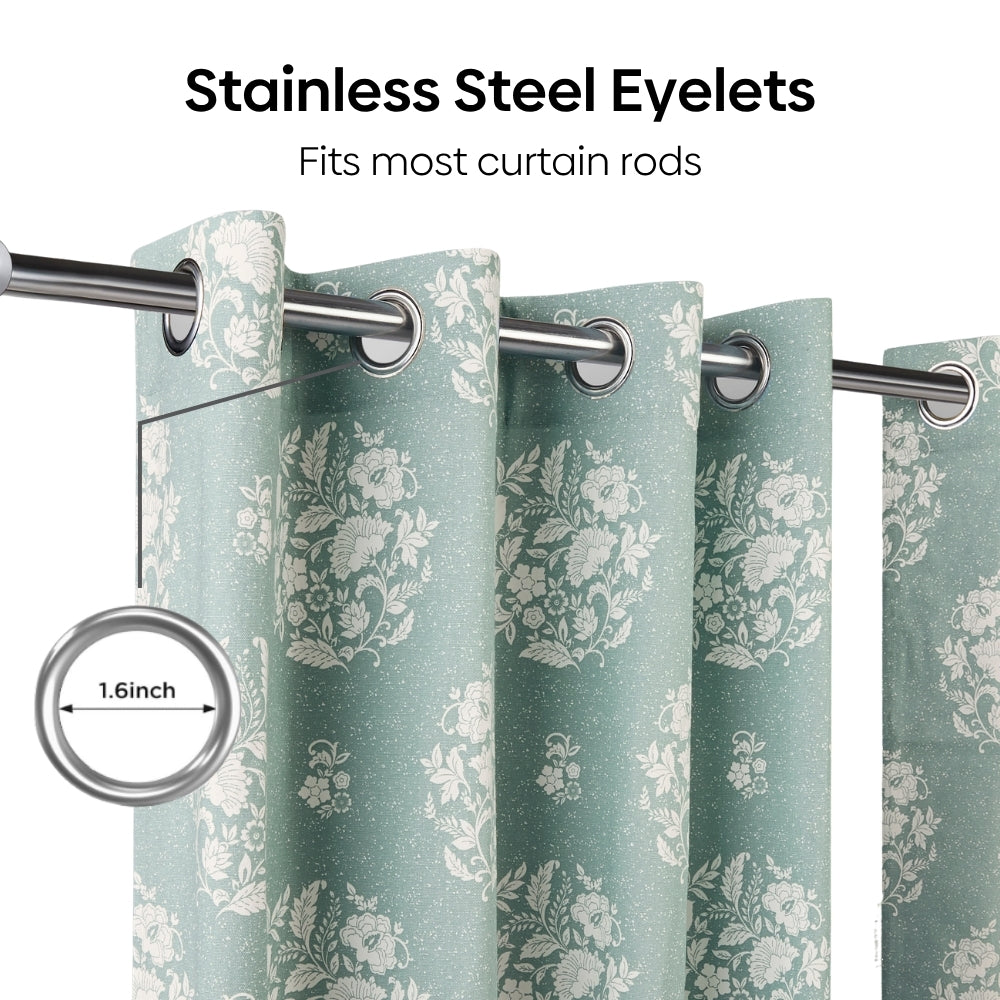 Cotton Printed Pack Of 2 Curtain Whispering Songbird Teal