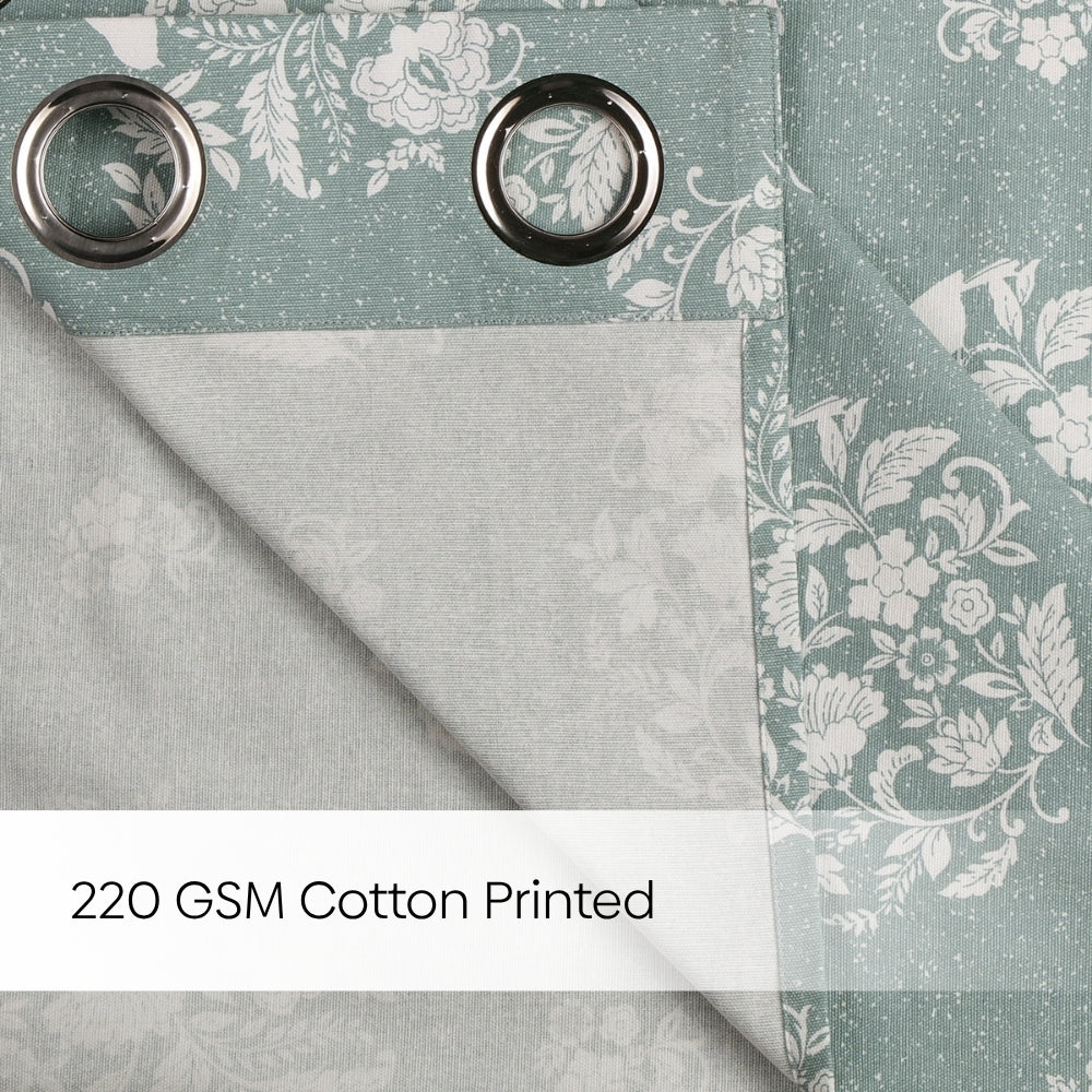 Cotton Printed Pack Of 2 Curtain Whispering Songbird Teal