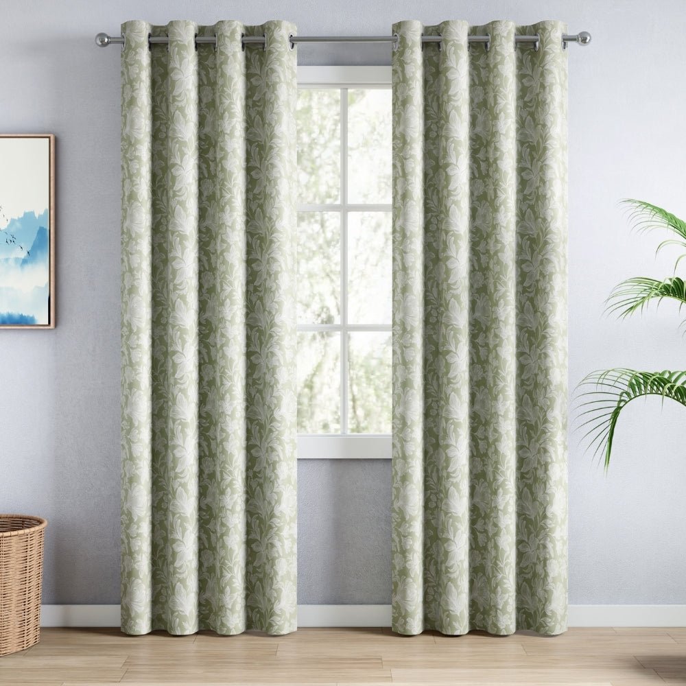 Cotton Printed Pack Of 2 Curtain Chalkflower Sage - Cotton Printed Curtains | haus & kinder