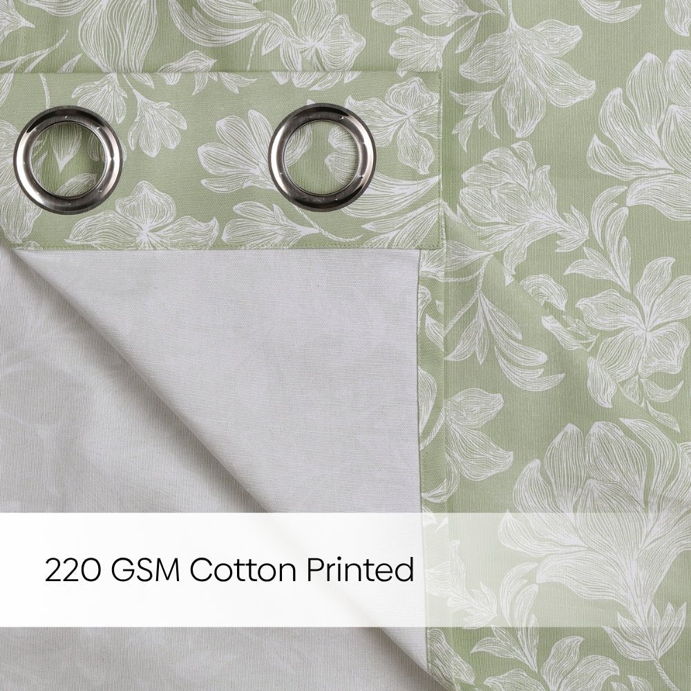 Cotton Printed Pack Of 2 Curtain Chalkflower Sage - Cotton Printed Curtains | haus & kinder