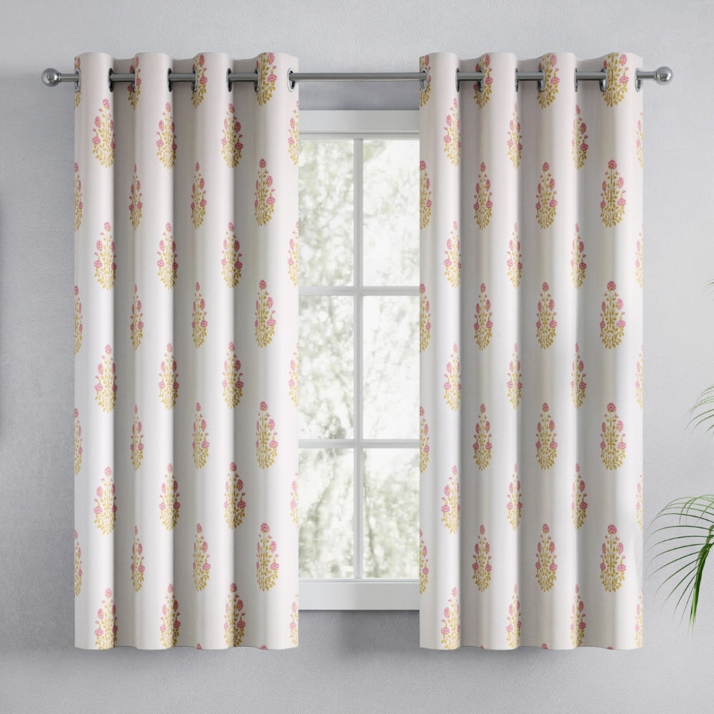 Cotton Printed Pack Of 2 Curtain Serene Rosalia Pink