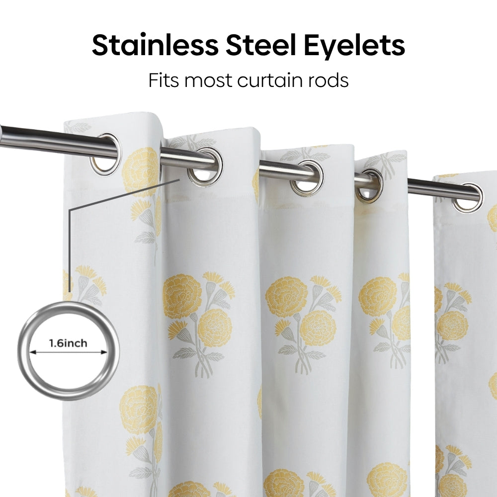 Cotton Printed Pack Of 2 Curtain Curtain Soleil Botanique Yellow