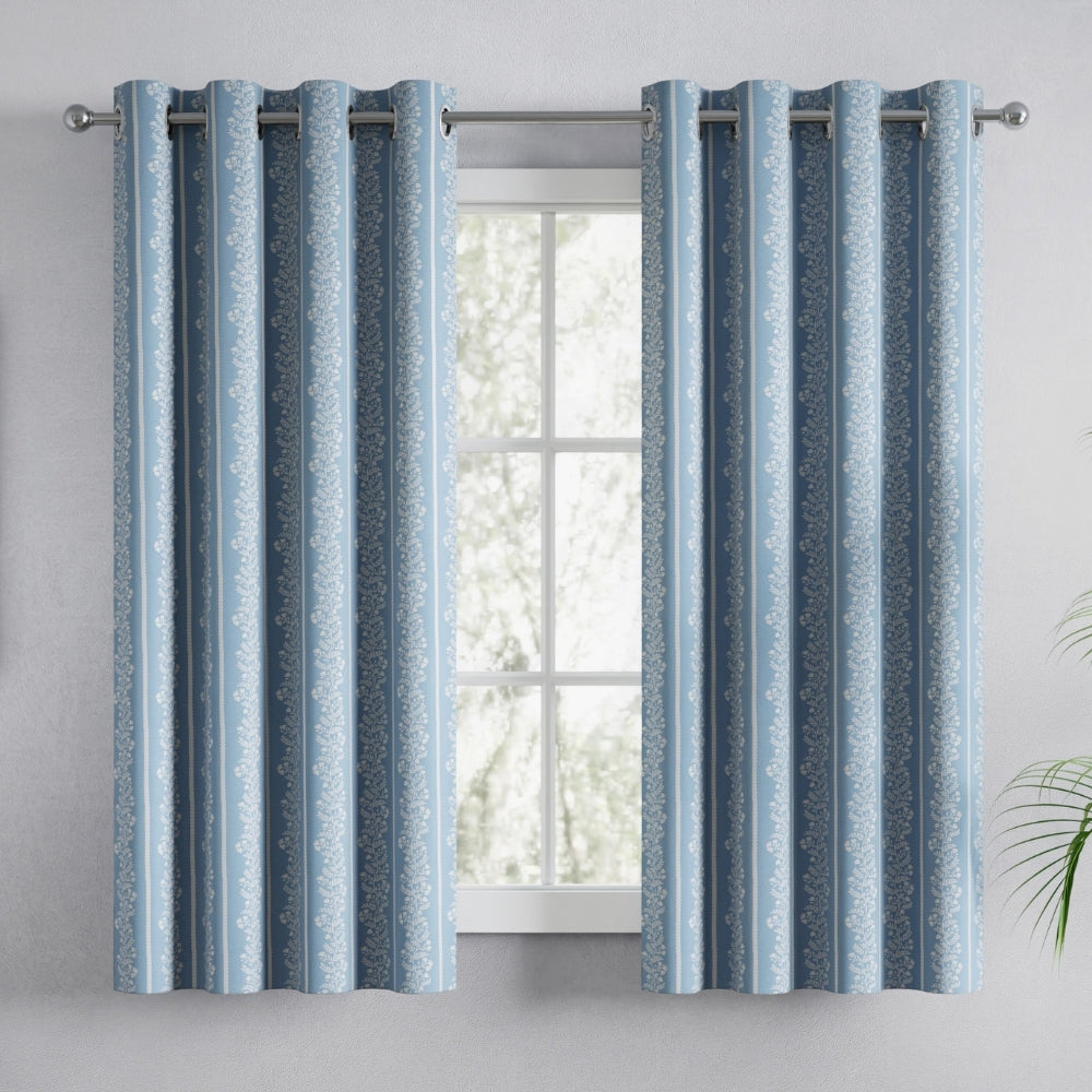 Cotton Printed Pack Of 2 Curtain Vineway Blue