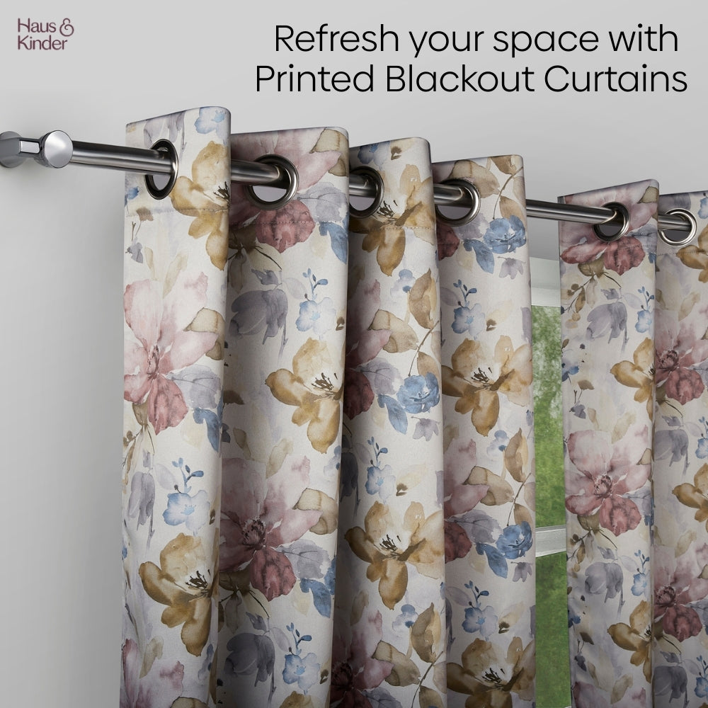 Polyester Printed Blackout Curtains Petal Poetry, Multi