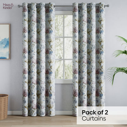 Polyester Printed Blackout Door Curtains Petal Poetry, Multi