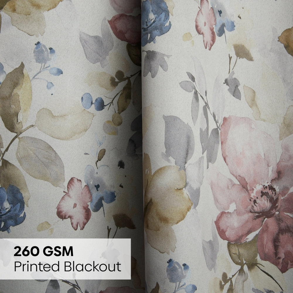 Polyester Printed Blackout Window Curtains Petal Poetry, Multi