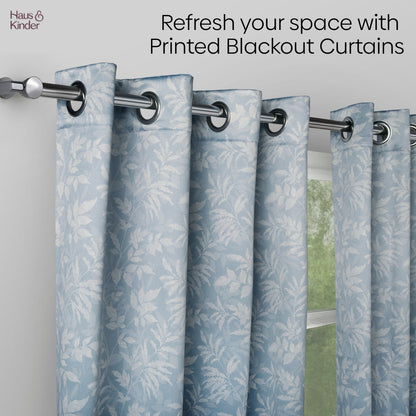 Polyester Printed Blackout Door Curtains Misty Fern, Dusty Blue