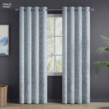 Polyester Printed Blackout Door Curtains Misty Fern, Dusty Blue