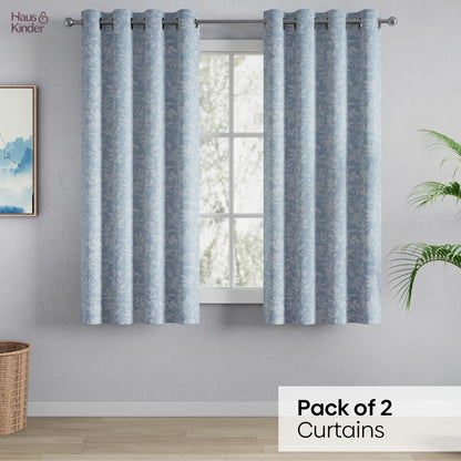 Polyester Printed Blackout Window Curtains Misty Fern, Dusty Blue