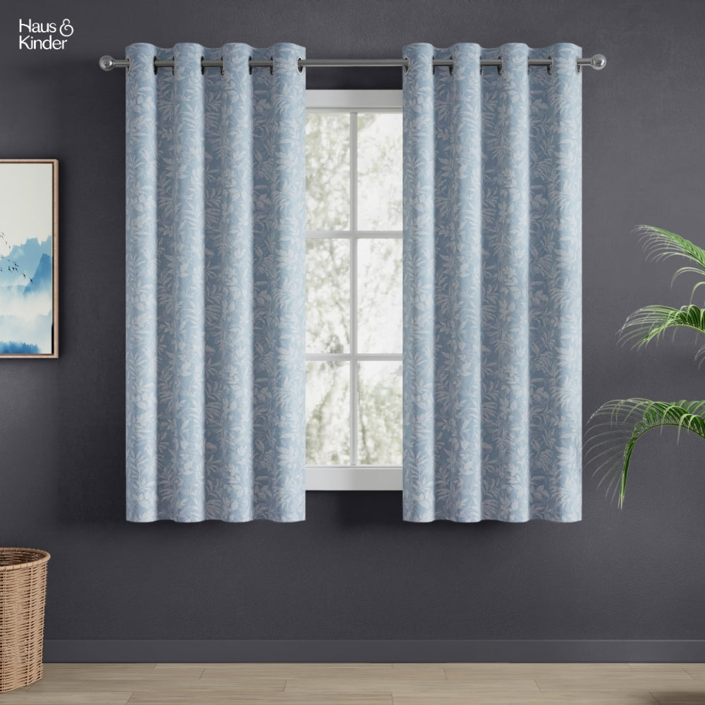 Polyester Printed Blackout Curtains Misty Fern, Dusty Blue