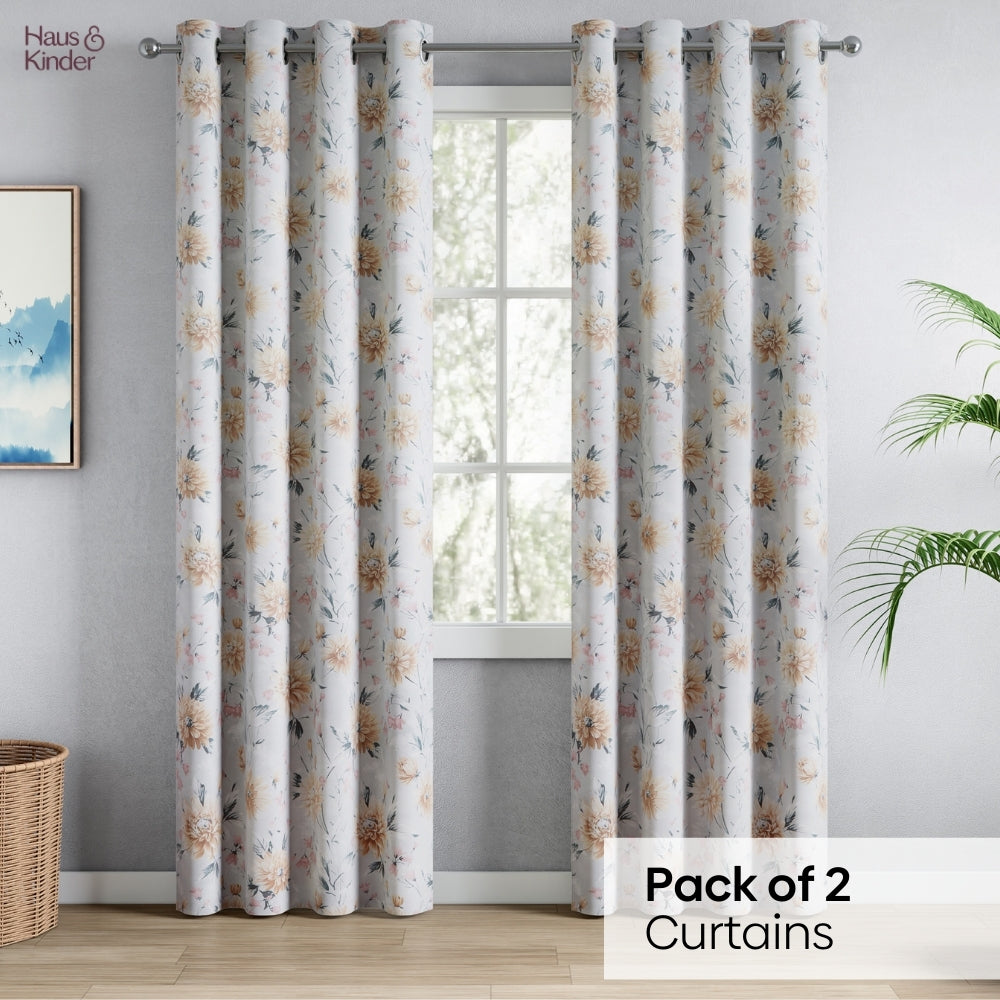 Polyester Printed Blackout Door Curtains Amber Petals, Multi