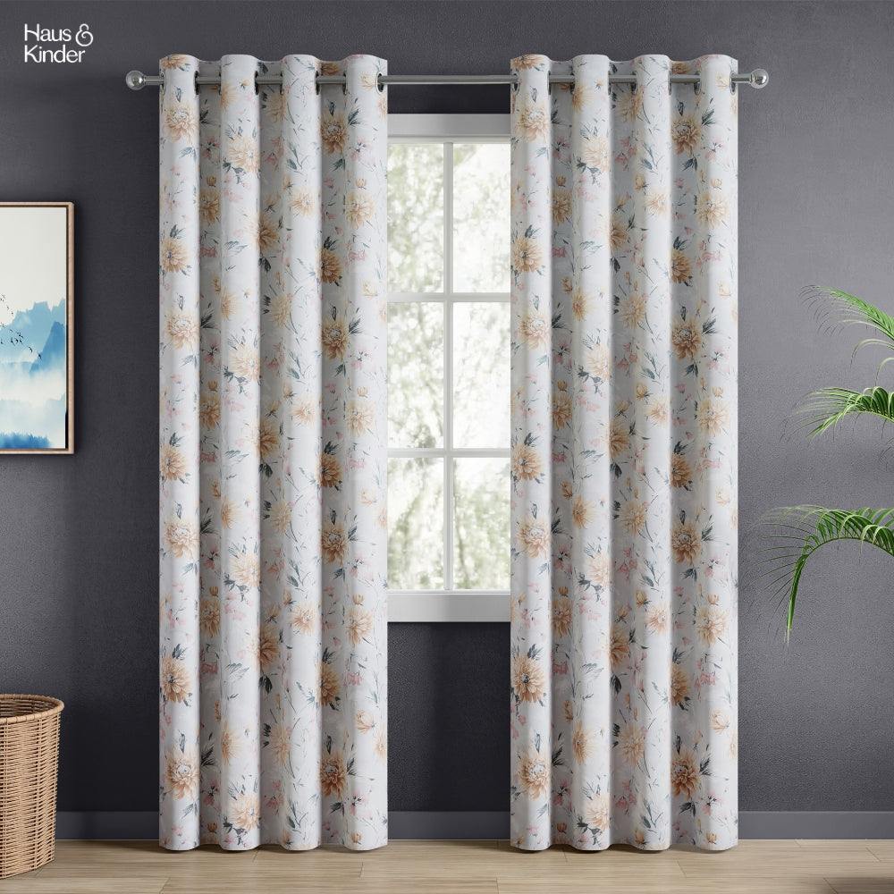 Polyester Printed Blackout Door Curtains Amber Petals, Multi