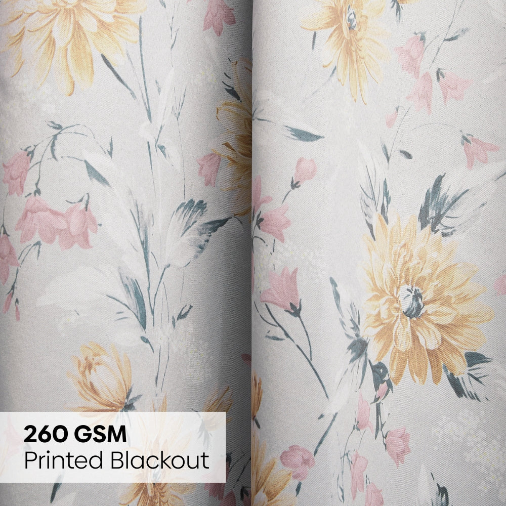 Polyester Printed Blackout Door Curtains Amber Petals, Multi