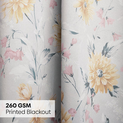 Polyester Printed Blackout Door Curtains Amber Petals, Multi