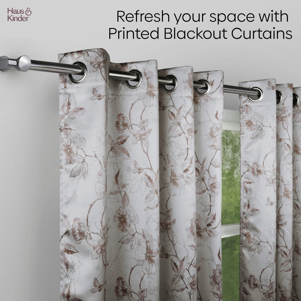 Polyester Printed Blackout Curtains Sepia Blossoms, Multi
