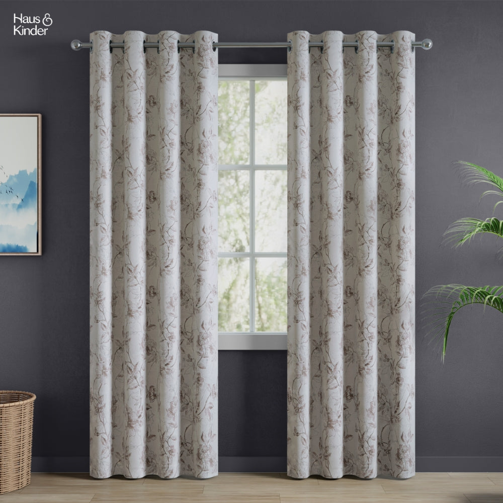 Polyester Printed Blackout Curtains Sepia Blossoms, Multi