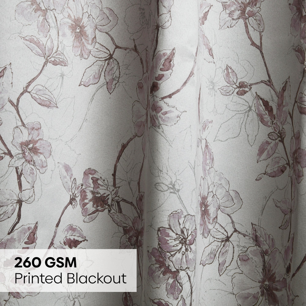 Polyester Printed Blackout Curtains Sepia Blossoms, Multi