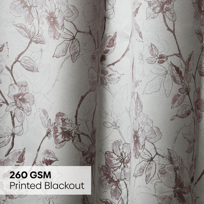 Polyester Printed Blackout Curtains Sepia Blossoms, Multi