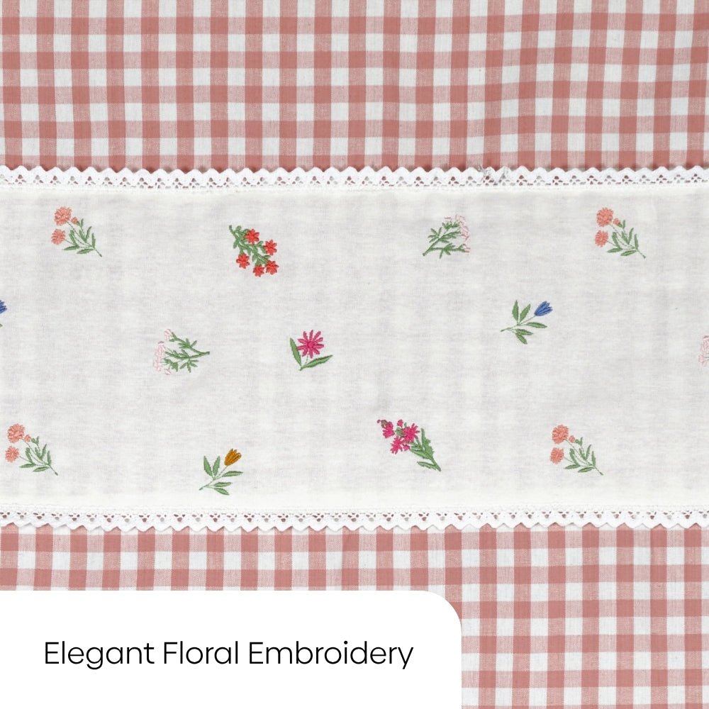 Petal Plaids Decorative Embroidered Cotton Door Curtain, Blush - Decorative Sheer | haus & kinder