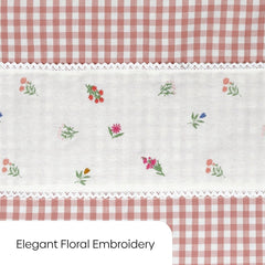 Petal Plaids Decorative Embroidered Cotton Door Curtain, Blush - Decorative Sheer | haus & kinder