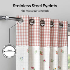 Petal Plaids Decorative Embroidered Cotton Door Curtain, Blush - Decorative Sheer | haus & kinder
