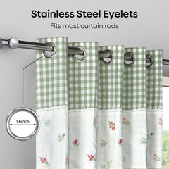 Petal Plaids Decorative Embroidered Cotton Door Curtain, Sage Green - Decorative Sheer | haus & kinder