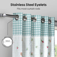 Petal Plaids Decorative Embroidered Cotton Door Curtain, Sea Blue - Decorative Sheer | haus & kinder