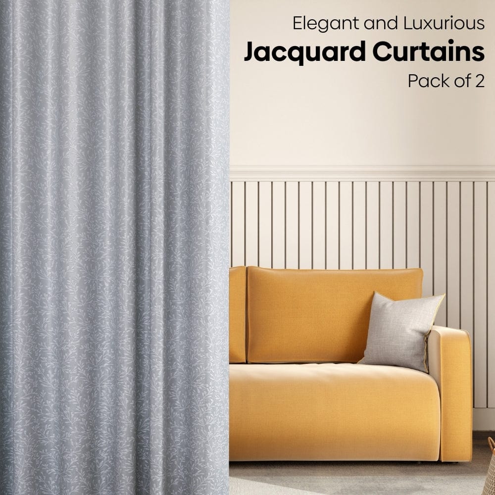Willow Breeze Curtain Set, Frost Blue - Jacquard Curtains | haus & kinder