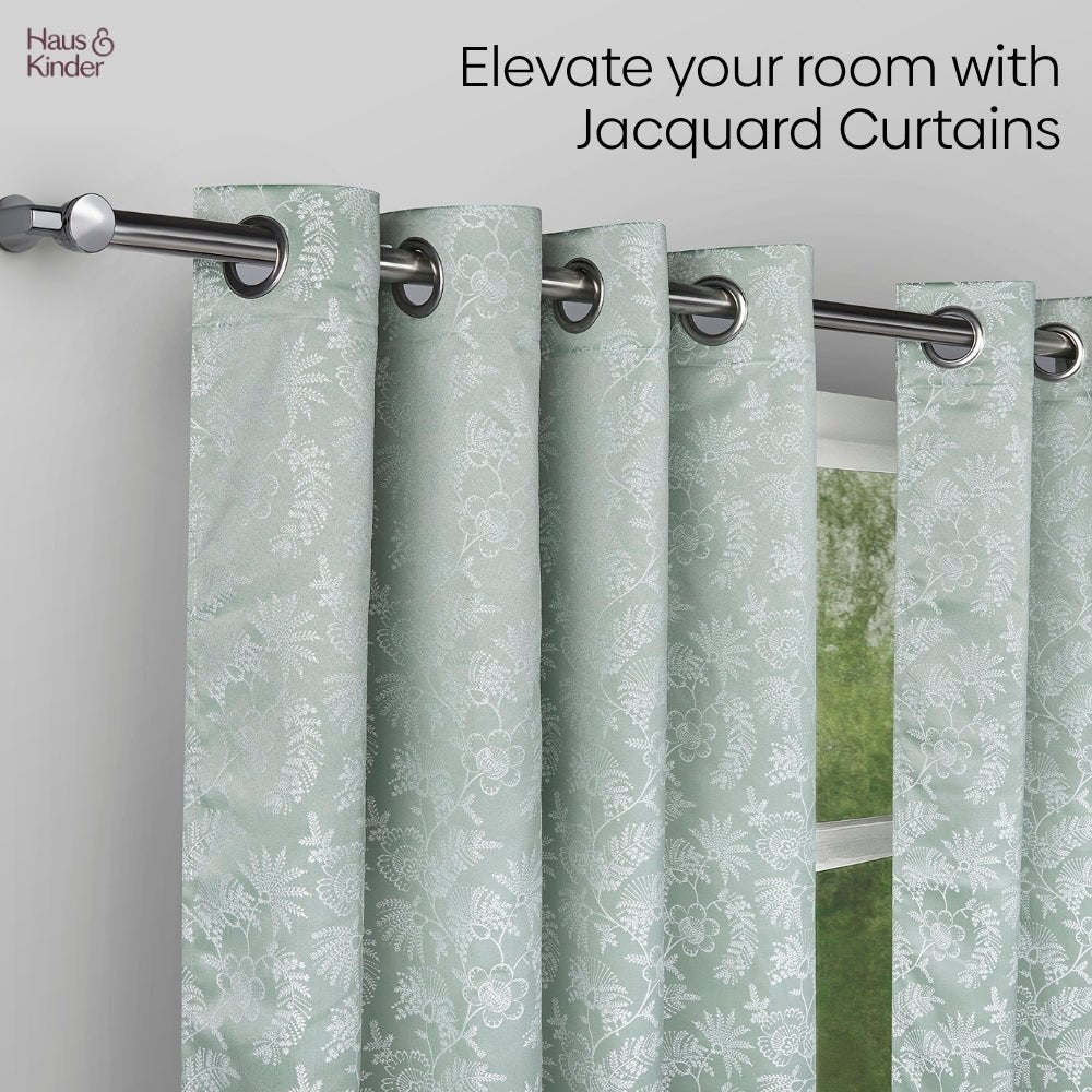 Polyester Jacquard Curtains Verdant Bloom, Mint - Jacquard Curtains | haus & kinder