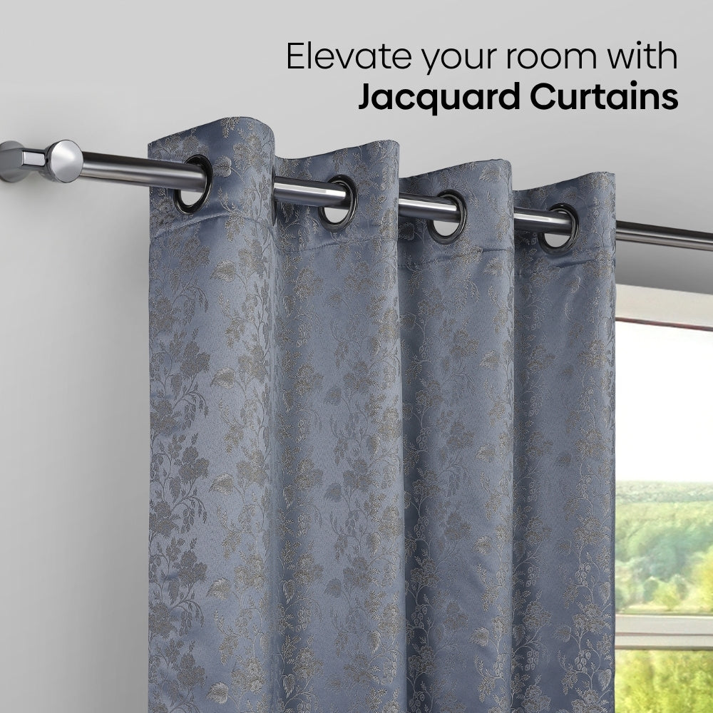 Vintage Bloom Cotton Printed Pack Of 2 Curtain, Grey