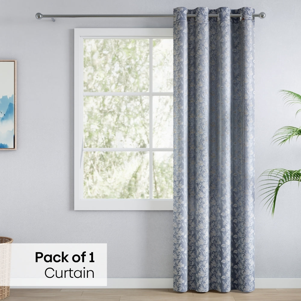 Vintage Bloom Cotton Printed Pack Of 2 Curtain, Grey