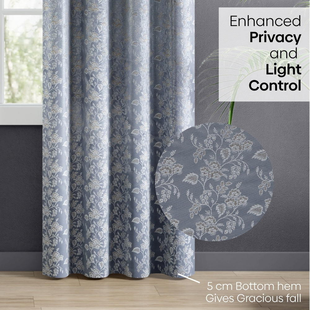 Vintage Bloom Cotton Printed Pack Of 2 Curtain, Grey