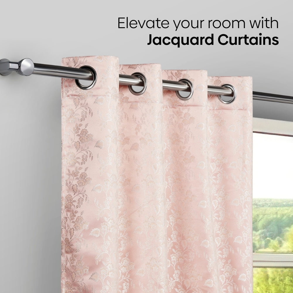 Vintage Bloom Cotton Printed Pack Of 2 Curtain, Pink