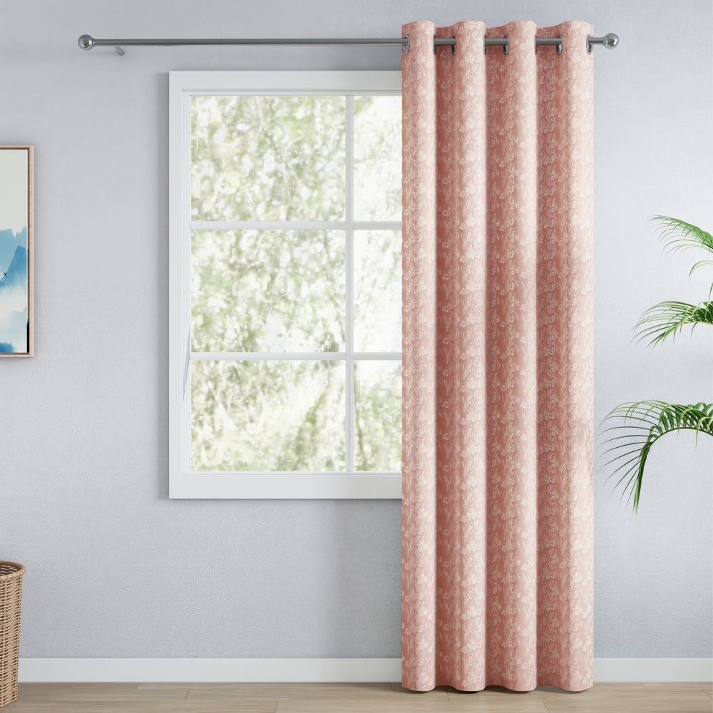 Vintage Bloom Cotton Printed Pack Of 2 Curtain, Pink