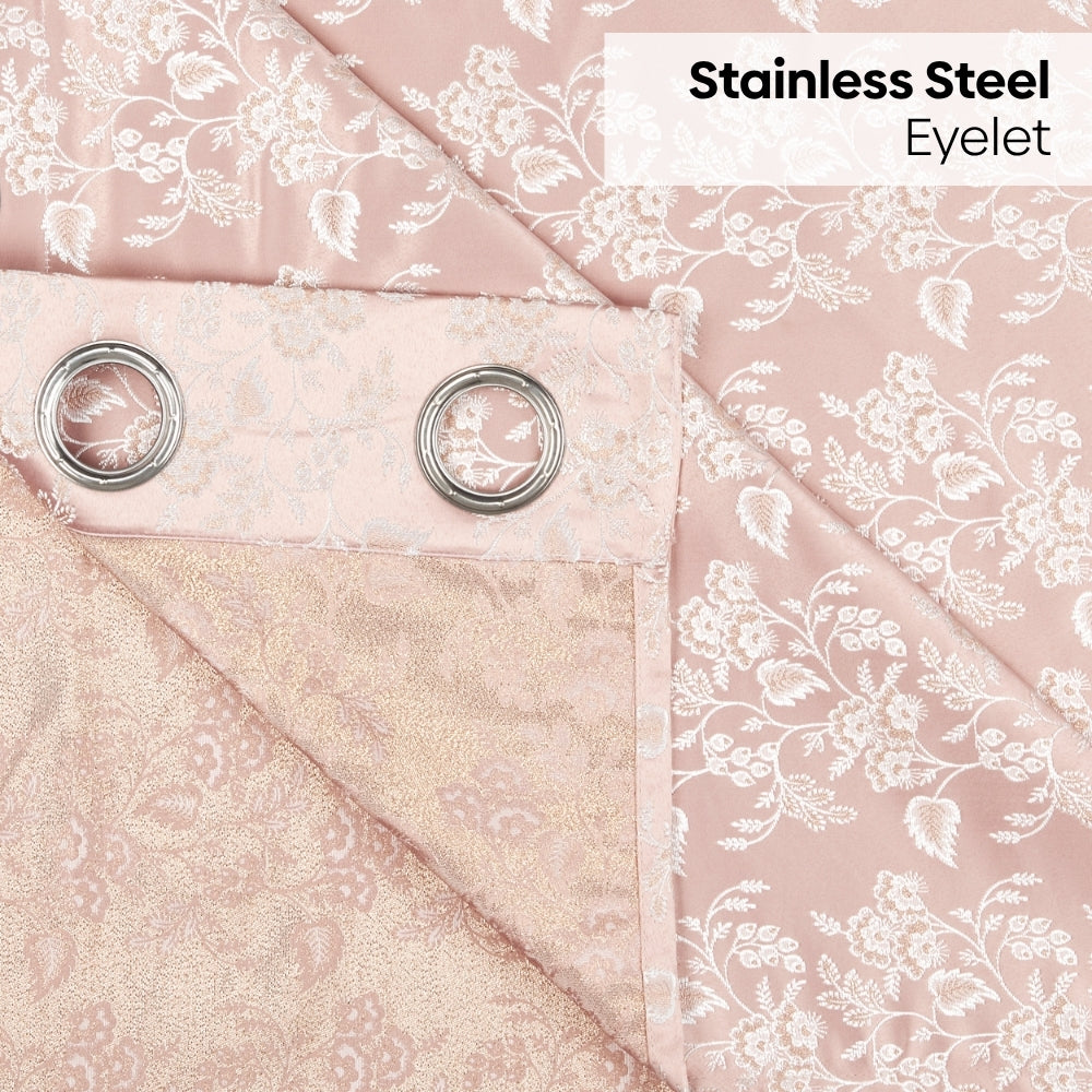 Vintage Bloom Cotton Printed Pack Of 2 Curtain, Pink