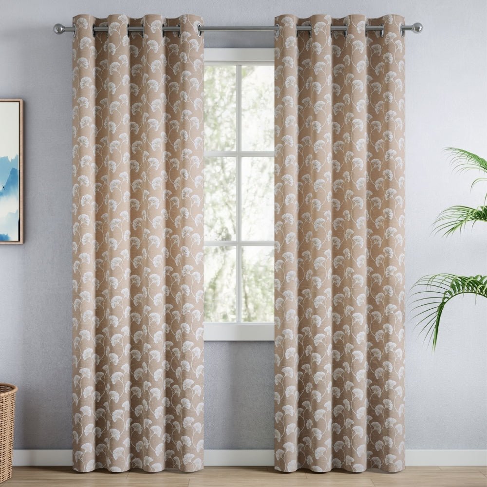 Spring Trellis Cotton Printed Pack Of 2 Curtain, Beige