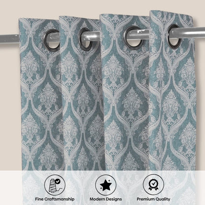 Ornate Symphony Curtain Set, Aqua