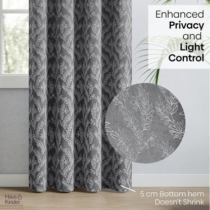 Polyester Jacquard   Curtains Midnight Willow Steel, Grey