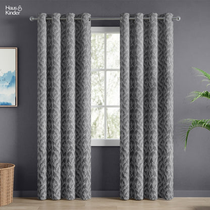 Polyester Jacquard   Curtains Midnight Willow Steel, Grey
