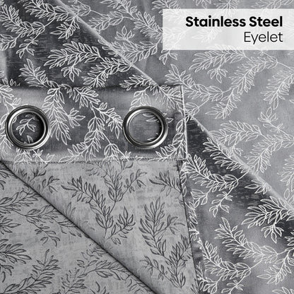 Polyester Jacquard   Curtains Midnight Willow Steel, Grey